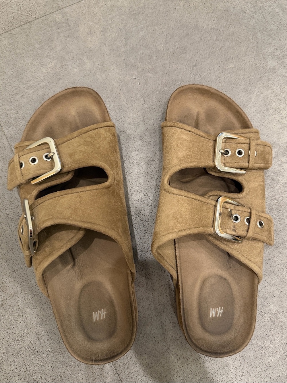 H&M Suede Double-Buckle Slide Sandals